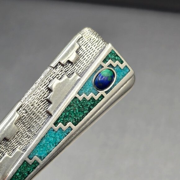 Carolyn Pollack Relios Sterling Silver Inlay Turquoise Malachite Lapis Brooch 2" - Picture 2 of 11